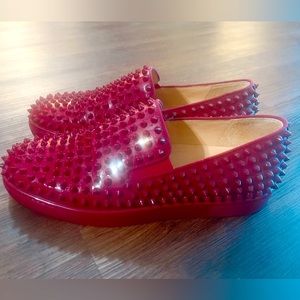 Christian Louboutin Roller Boat Flat Patent Leather GG Spikes Shoes Size:42